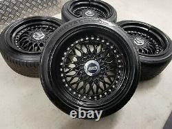 16 Bbs Rs Style Alloy Wheels Black 4x100 8j 9j Bmw E30 Mazda Mx5 Lupo Golf Mk1