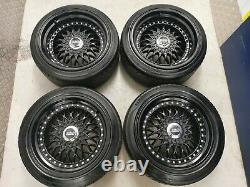 16 Bbs Rs Style Alloy Wheels Black 4x100 8j 9j Bmw E30 Mazda Mx5 Lupo Golf Mk1