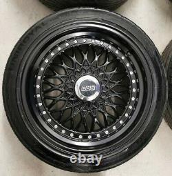 16 Bbs Rs Style Alloy Wheels Black 4x100 8j 9j Bmw E30 Mazda Mx5 Lupo Golf Mk1