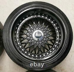 16 Bbs Rs Style Alloy Wheels Black 4x100 8j 9j Bmw E30 Mazda Mx5 Lupo Golf Mk1