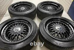 16 Bbs Rs Style Alloy Wheels Black 4x100 8j 9j Bmw E30 Mazda Mx5 Lupo Golf Mk1