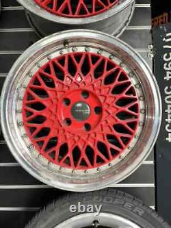 18 Inch BBS Style Alloy Wheels 4 X 5x112 Red Polish Deep Dish 8.5J & 9.5J