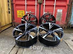 18 Rs6e Style Alloy Wheels Black Polished Fits Audi A6 Tt Rs3 5x112 New