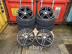 18 x4 New TTRS Rotor Style Alloy Wheels MATT BLACK TW5 Audi A3 A4 A6 + Tyres