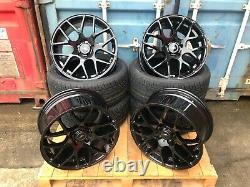 19 DTM Pretoria style Alloy Wheels + Tyres Gloss Black VW Golf Mk7 7.5 Caddy