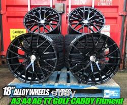 19 VW Golf Queenstown R8 Style Alloy Wheels + TYRES Gloss Black MK6 7 8 Audi A3