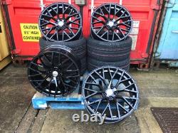19 VW Golf Queenstown R8 Style Alloy Wheels + TYRES Gloss Black MK6 7 8 Audi A3