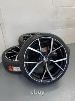 4X19 BRAND NEW VW ESTORIL STYLE ALLOY WHEELS GlossBlack+DC With BRAND NEW TYRES