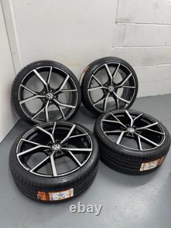 4X19 BRAND NEW VW ESTORIL STYLE ALLOY WHEELS GlossBlack+DC With BRAND NEW TYRES
