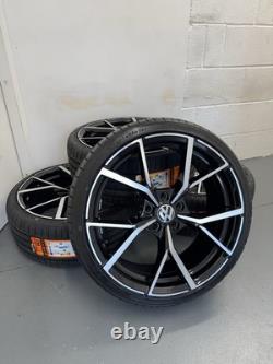 4X19 BRAND NEW VW ESTORIL STYLE ALLOY WHEELS GlossBlack+DC With BRAND NEW TYRES