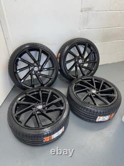 4x19 Brand New Vw Gtd/r/gti Speilberg Style Alloy Wheels Gloss Black +new Tyres