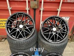 (4x) 20 staggered ALLOY WHEELS + TYRES 666M STYLE BLACK BMW 3 4 5 6 SERIES