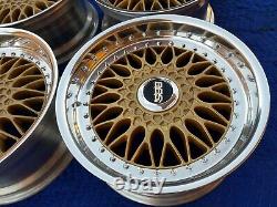 BMW E28 M5 E24 635 M6 M3 RC090 Style 5 BBS RS GOLD 17x8 Wheels Rims +Billet Caps