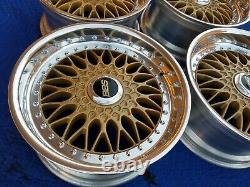 BMW E28 M5 E24 635 M6 M3 RC090 Style 5 BBS RS GOLD 17x8 Wheels Rims +Billet Caps