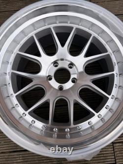JR Wheels JR40 ET15 5x100 Silver Machined 3-Piece Style Deep Dish Alloys x2