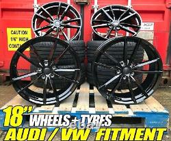 NEW 18 VW Golf Pretoria Style Alloy Wheels gloss Black & 225/40/18 Tyres CADDY
