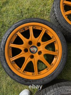 Set of 4 Porsche-Style Alloy Wheels with Tires (18) One Cracked