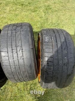 Set of 4 Porsche-Style Alloy Wheels with Tires (18) One Cracked