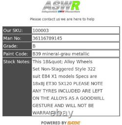 Jeu de 18 jantes alliage BMW, style 322 non décalé, E84 X1 36116789145 Jeu de 18 jantes alliage BMW, style 322 non décalé, E84 X1 36116789145